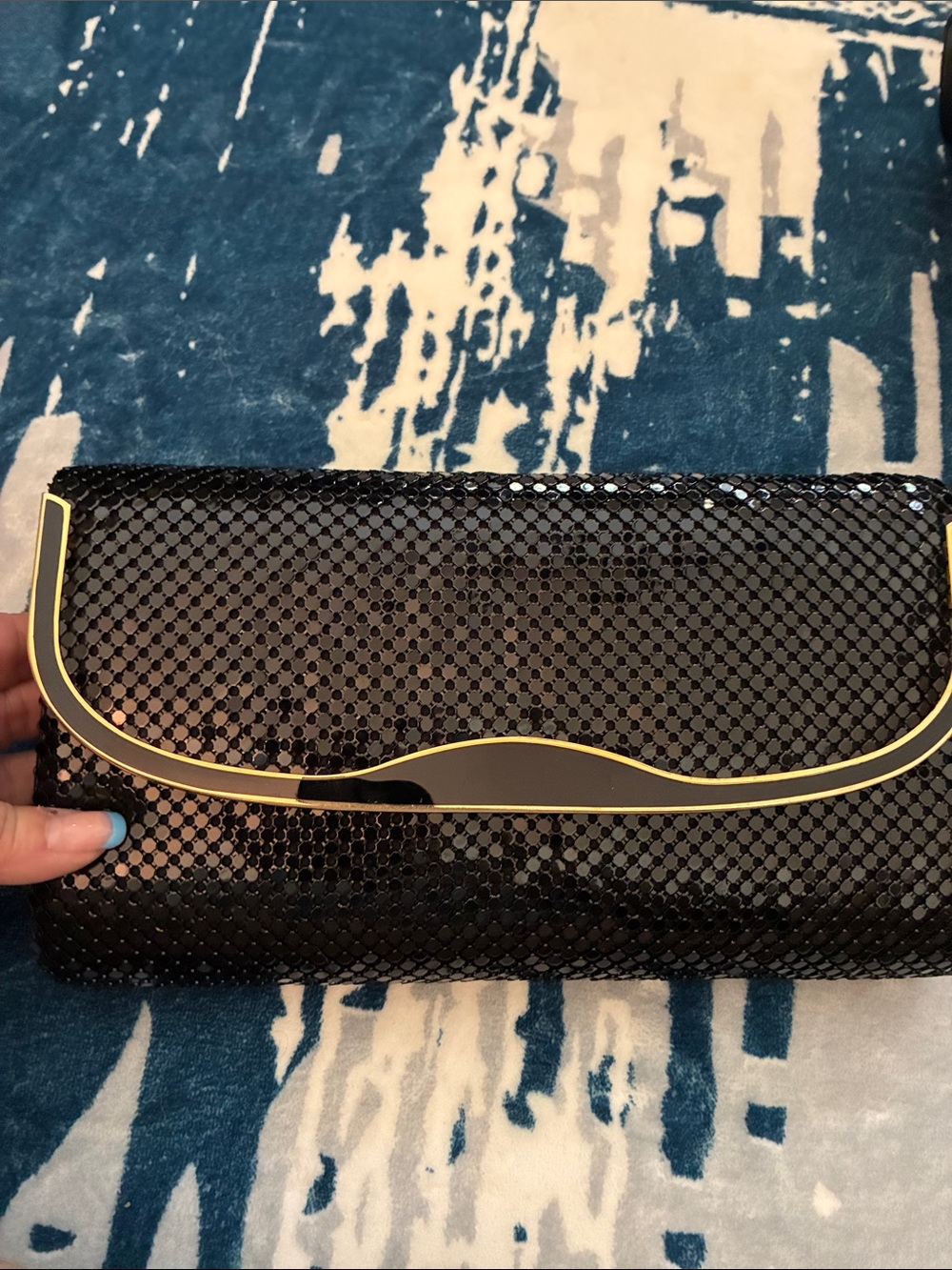 Black Sequin Clutch with Gold Accent